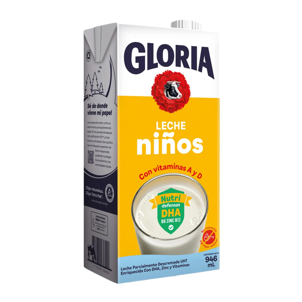 LECHE GLORIA UHT NIÑOS CAJA 12 X 946 ML